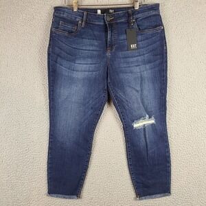 Kut from the Kloth Blue Denim Donna Crop Skinny Jeans Womens Frayed Hem Size 12P